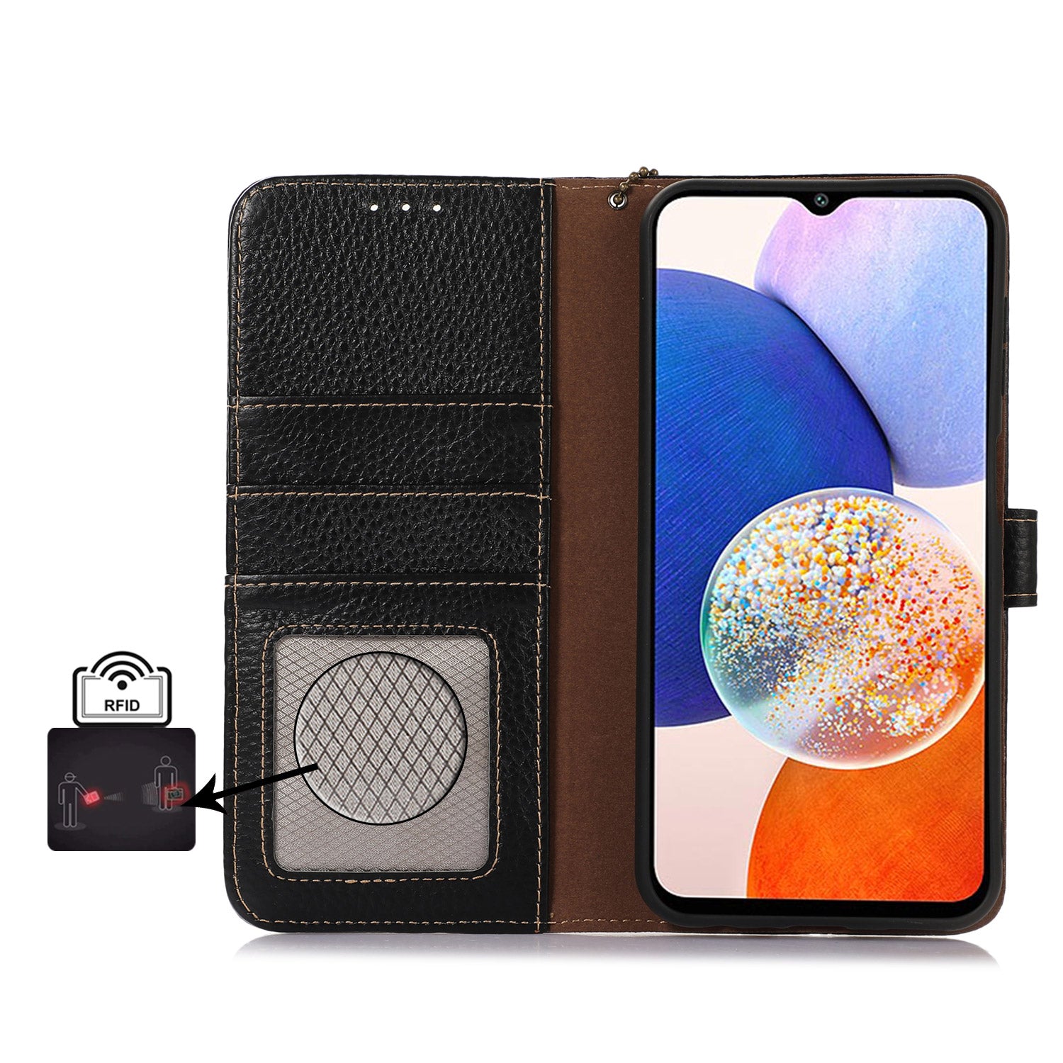 For Samsung Galaxy Xcover7 RFID Blocking Phone Case Genuine Cow Leather Cover - Black For Samsung Galaxy Xcover7 RFID Blocking Phone Case Genuine Cow Leather Cover - Black